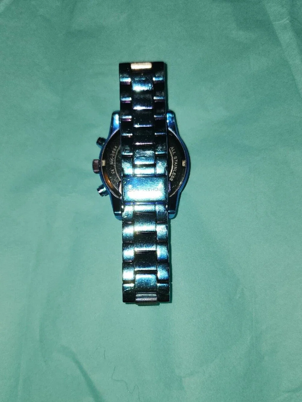 MICHAEL KORS Iridescent Blue Chronograph Watch with Crystal Bezel